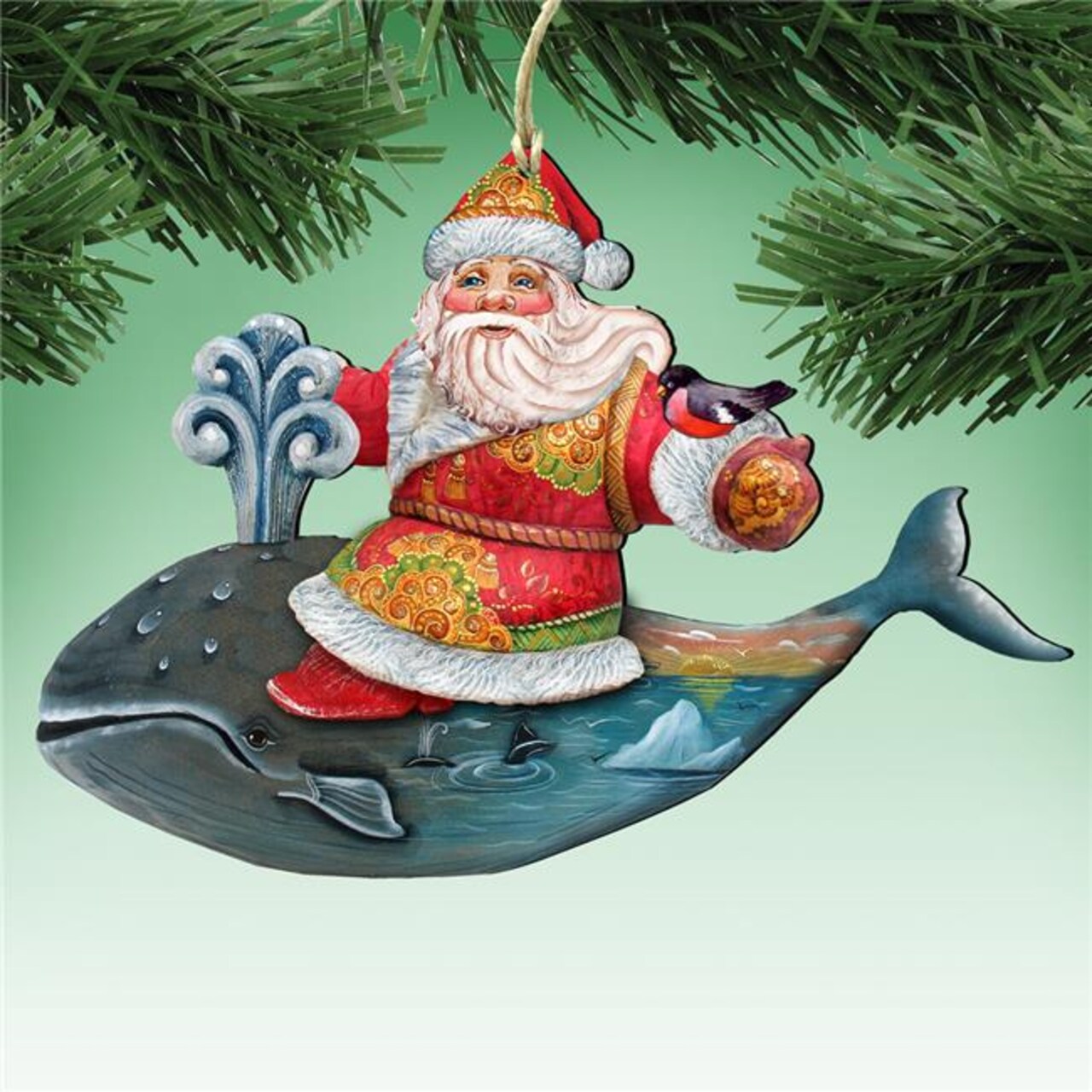 G.DeBrekht 8117827 Whale Coastal Santa Wooden Christmas Ornament Set of 2